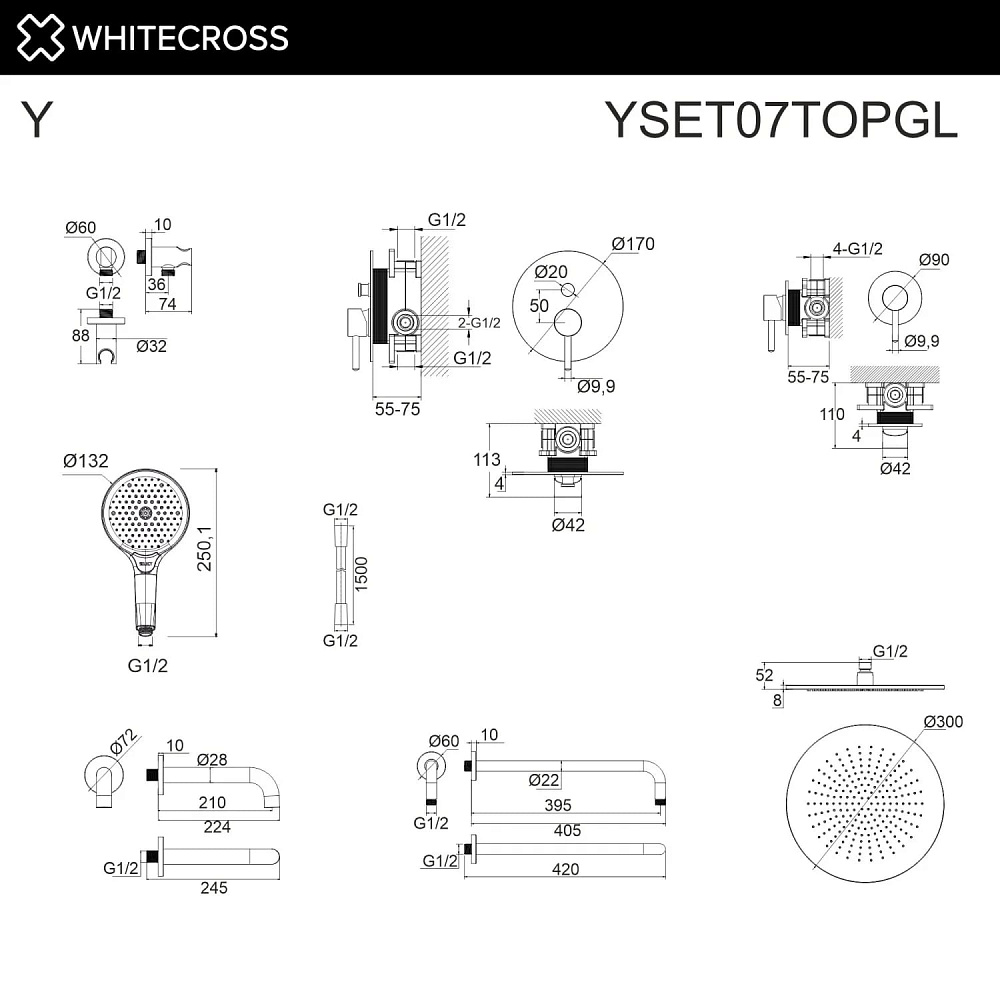 Душевой комплект WHITECROSS Y YSET07TOPGL, С ВНУТРЕННЕЙ ЧАСТЬЮ, золото