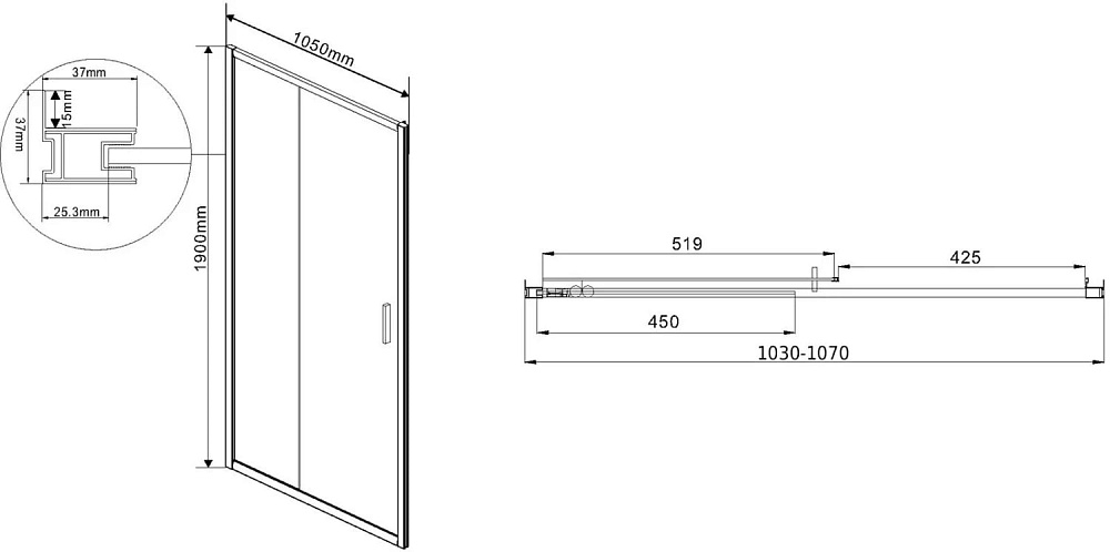 Душевая дверь в нишу Vincea Garda VDS-1G105CL 105 см, профиль хром, стекло прозрачное