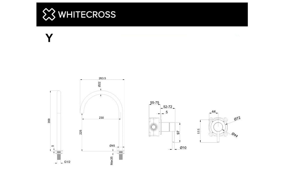 Смеситель для раковины WHITECROSS Y Y1219GM С ВНУТРЕННЕЙ ЧАСТЬЮ, оружейная сталь