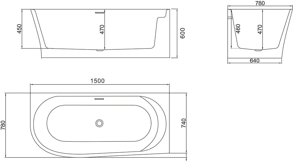 Акриловая ванна BelBagno 150x80 см, правая, BB410-1500-780-R