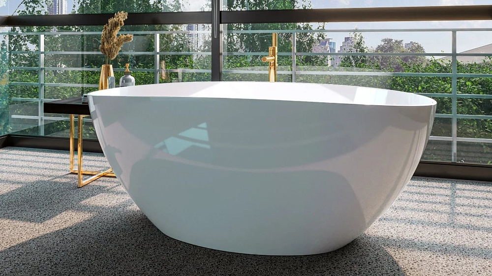 Ванна из искусственного камня WHITECROSS Onyx A 160x75 см, отдельностоящая, белая, овальная, с донны