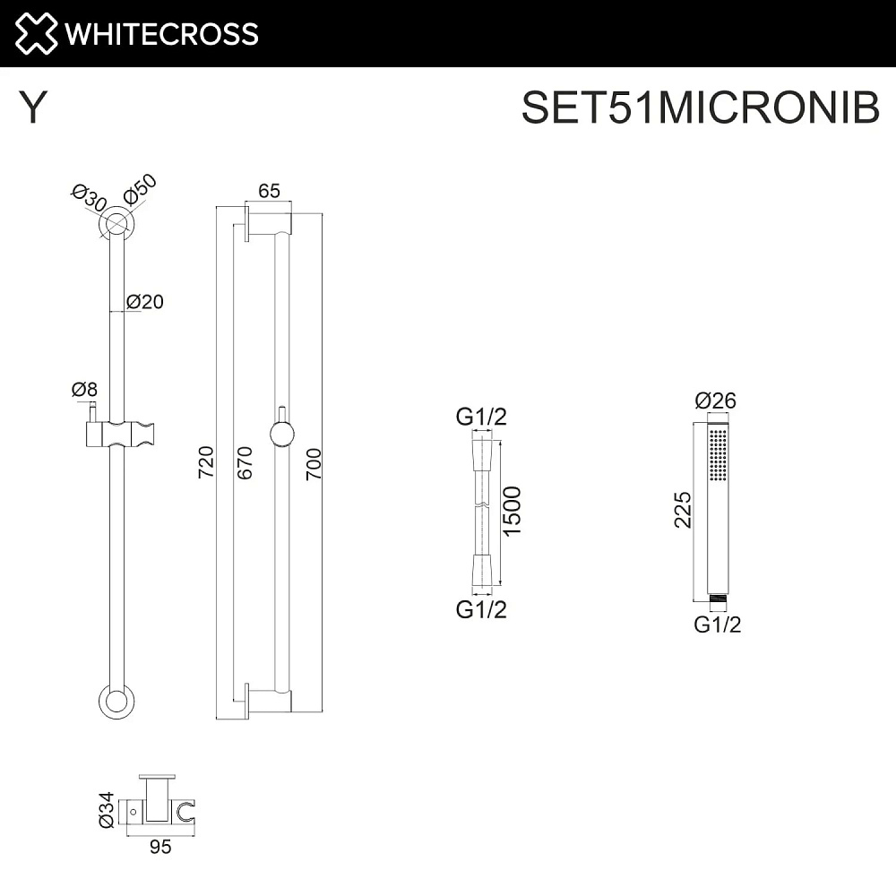 Душевой гарнитур WHITECROSS SET51MICRONIB, брашированный никель