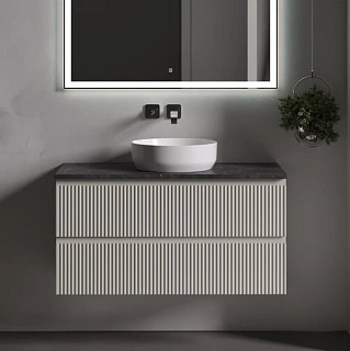 Тумба с раковиной Sancos Snob R 100 см, beige soft, столешница черный мрамор, раковина CN6022
