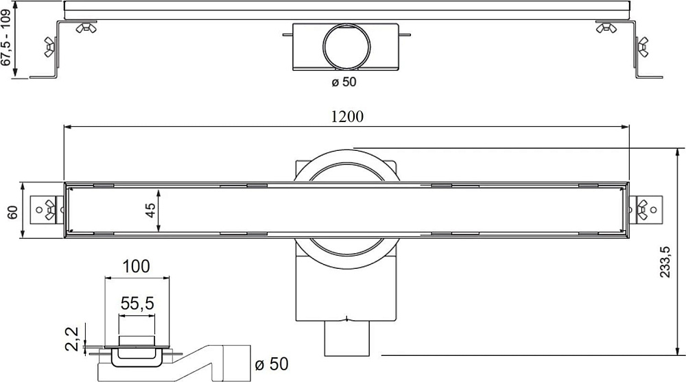 Душевой трап (лоток) Plumberia Selection PSL Linear 120 см, черный матовый