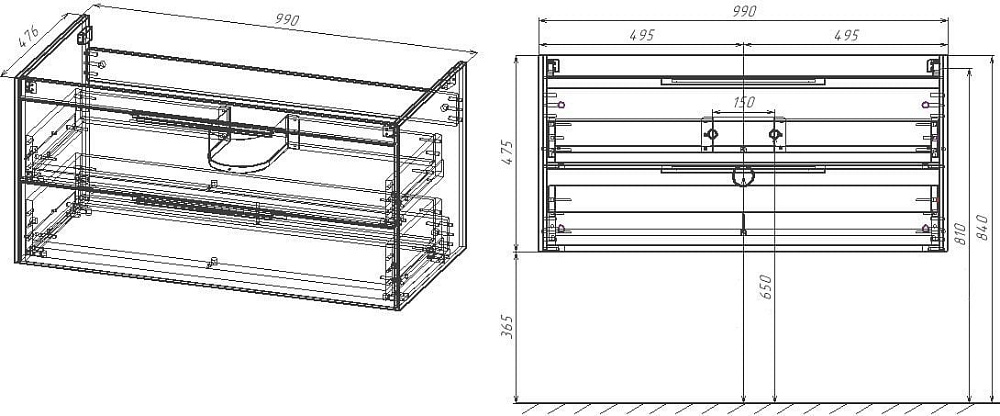 Тумба под раковину без столешницы Vincea Chiara 2D 100, подвесная, 2 ящика, темный дуб