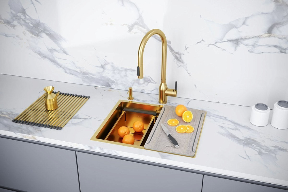 Мойка кухонная Paulmark Next-Multi Sink 54 UNI PM785445-BG брашированное золото