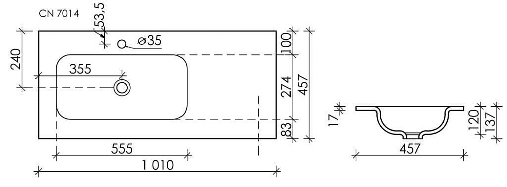 Мебельная раковина Ceramicanova Grace прямоугольная черная матовая 101 см CN7014MB