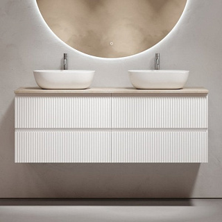 Тумба с раковиной Sancos Snob R 140 bianco, столешница бежевая TT140A2X, раковина CN6009
