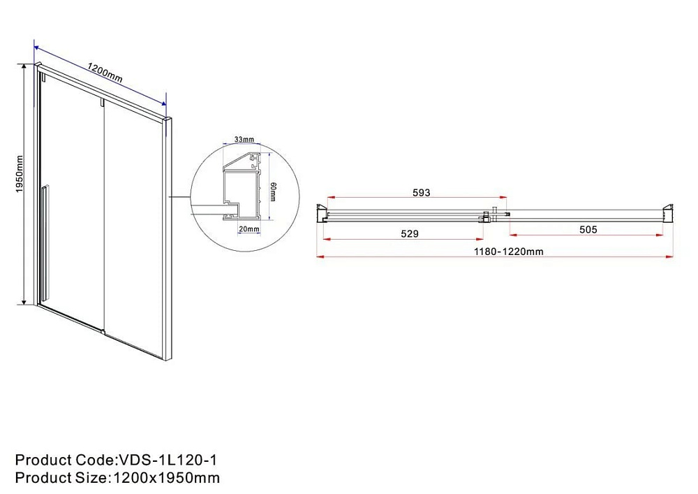 Душевая дверь в нишу Vincea Lugano VDS-1L120CLGM-1 120 см, профиль вороненая сталь, стекло прозрачно