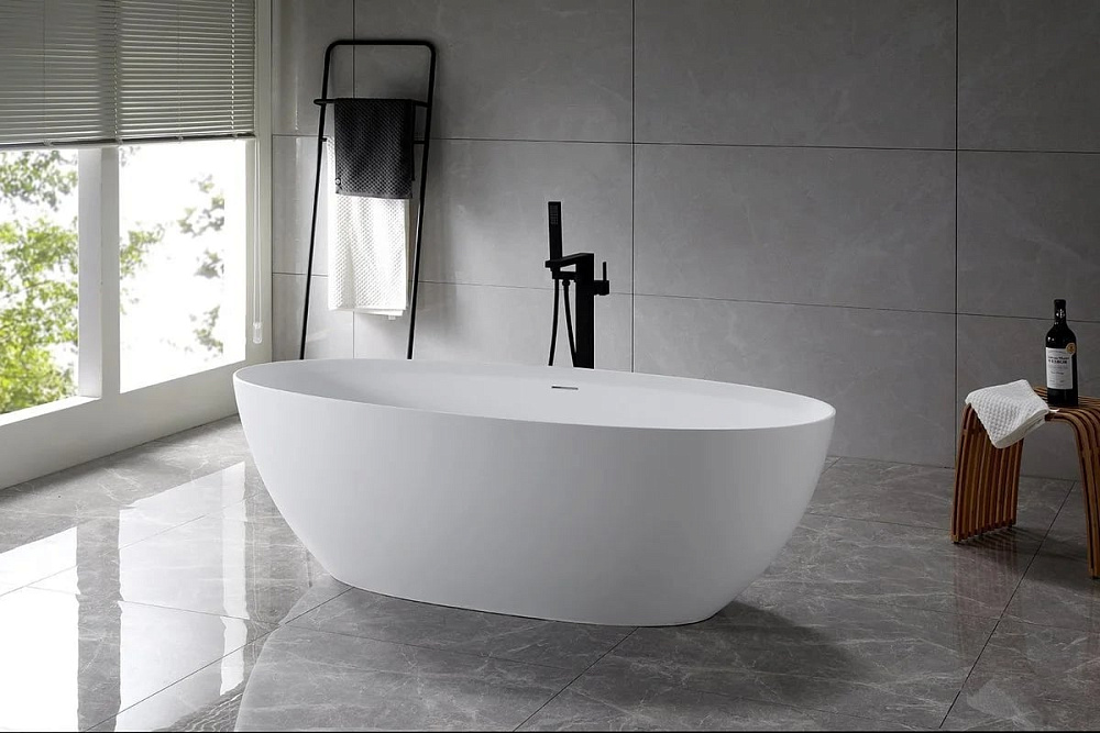 Ванна из искусственного камня Vincea VBT-4S01MW 170x75 см, отдельностоящая, матовая белая, овальная,