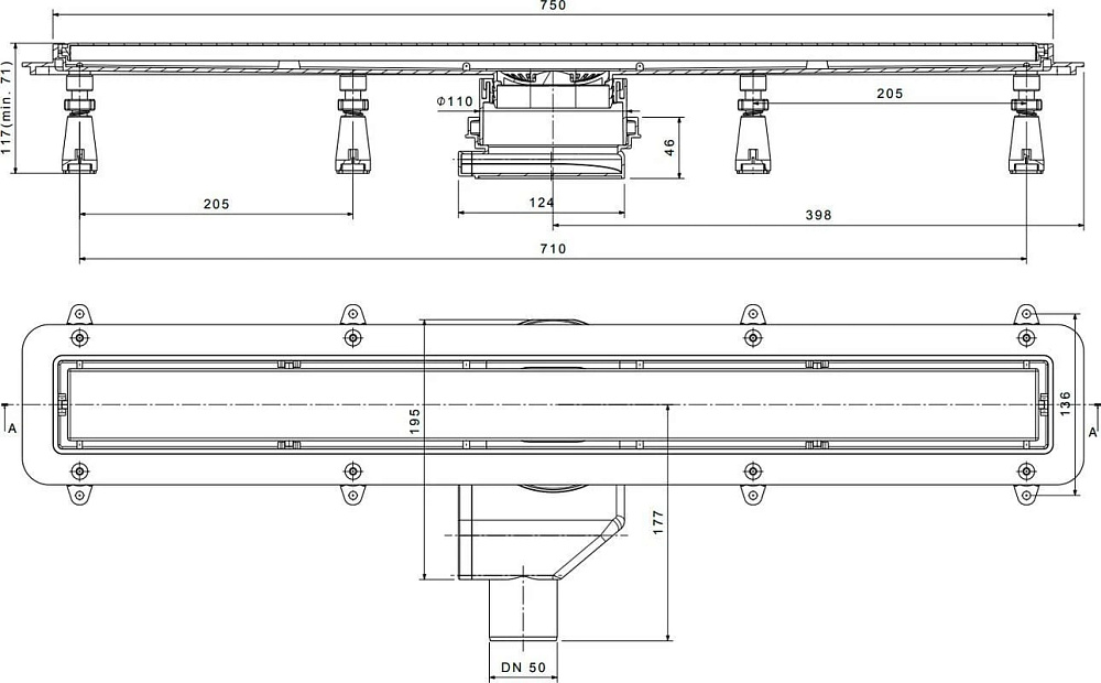 Душевой трап (лоток) Pestan Confluo Premium Line 750, белое стекло/сталь