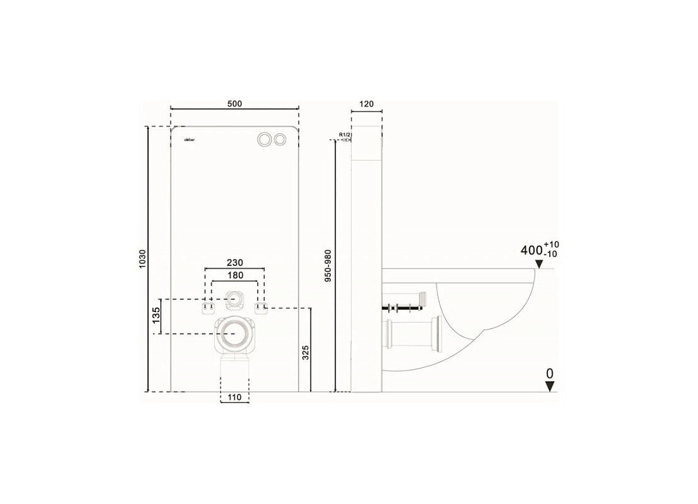 Инсталляция с кнопкой Abber AC0107MW цвет белый, пневматическое управление, крепление на стену