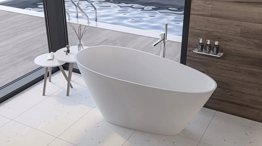 Ванна из искусственного камня WHITECROSS Spinel C 150x70 см, отдельностоящая, матовая белая, овальна