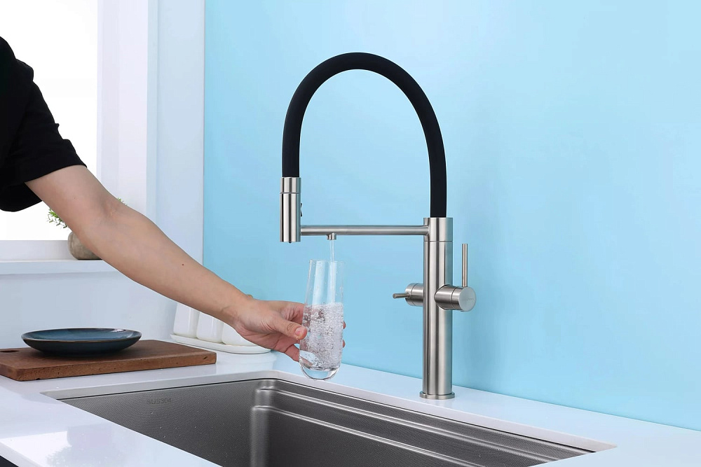 Смеситель для кухни Paulmark Nexus Ne213999-BS с гибким изливом, брашированная сталь