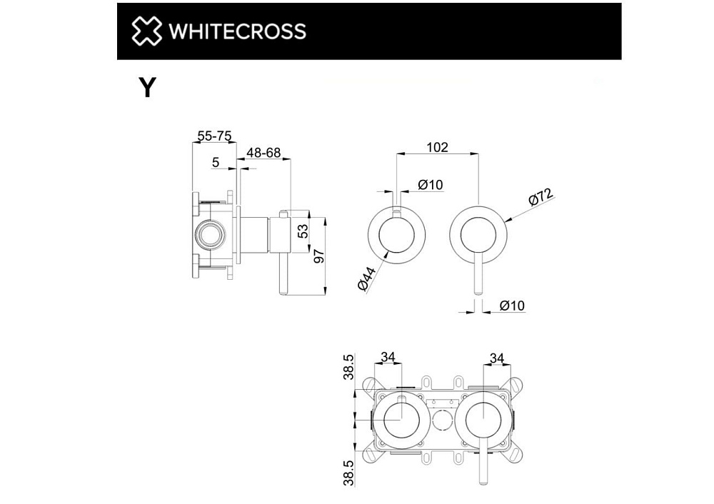 Встраиваемый смеситель WHITECROSS Y Y1243GM для душа С ВНУТРЕННЕЙ ЧАСТЬЮ, оружейная сталь