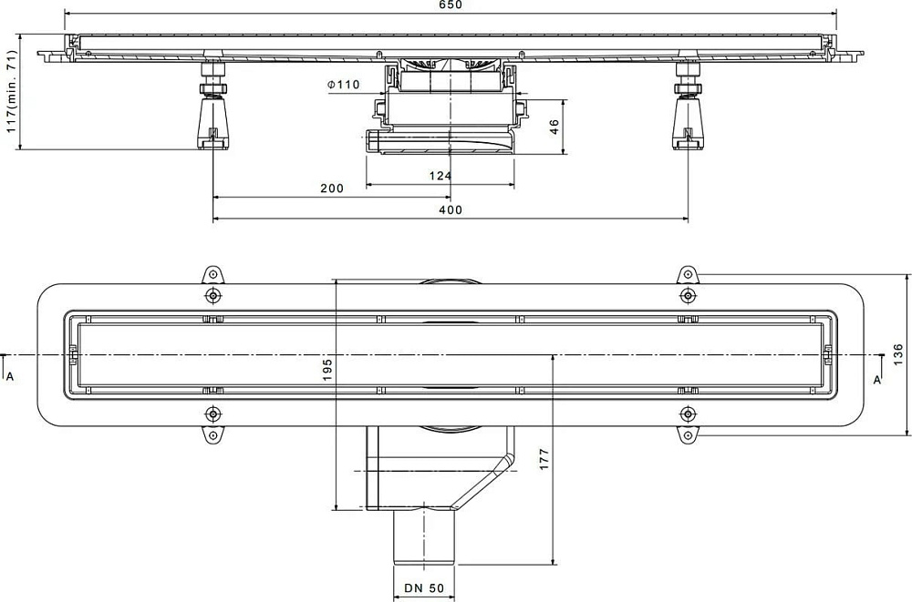 Душевой трап (лоток) Pestan Confluo Premium Line 650, белое стекло/сталь