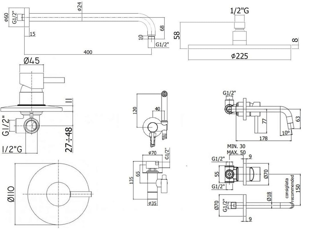 Комплект для ванной Paffoni Light KITZLIG011CR006 С ВНУТРЕННЕЙ ЧАСТЬЮ, хром