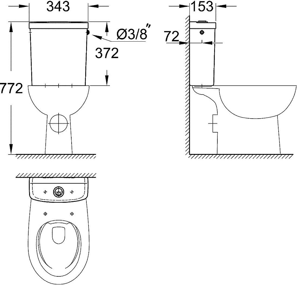 Бачок для унитаза Grohe Bau Ceramic 39437000 подвод воды сбоку