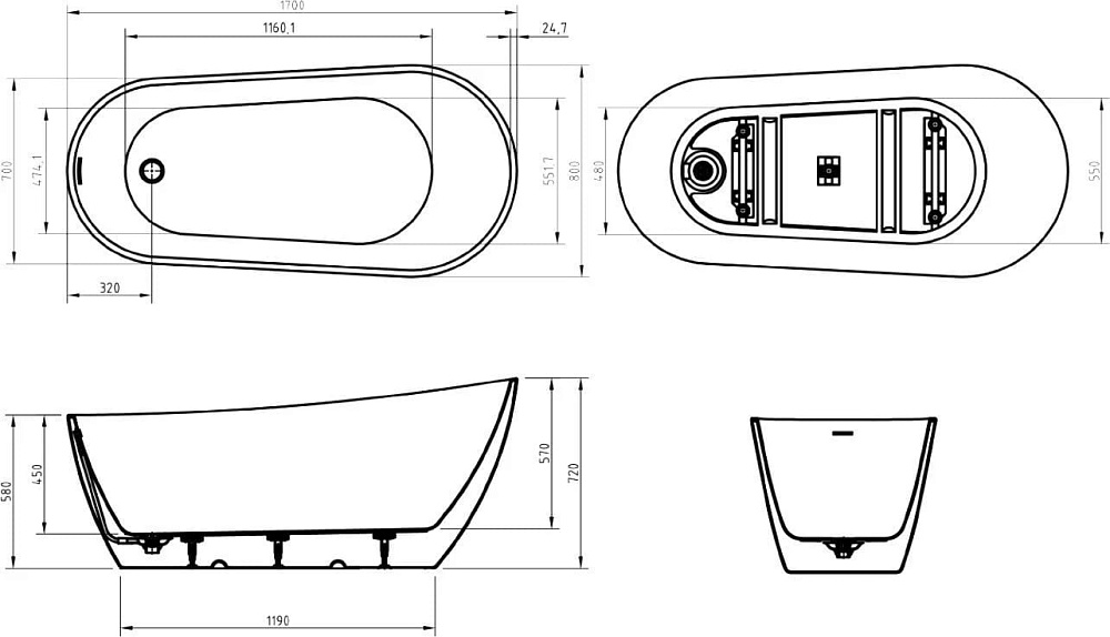 Акриловая ванна BelBagno 170x80 см, BB704