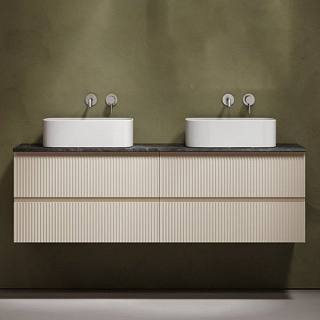 Тумба с раковиной Sancos Snob R 160 beige soft, столешница черный мрамор TT160A1, раковина CN6052