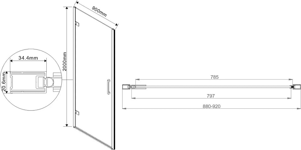 Душевая дверь в нишу Vincea Flex VDP-1F900CL 90 см, хром, стекло прозрачное