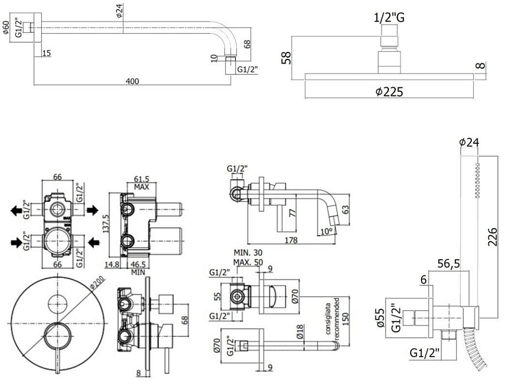 Комплект для ванной Paffoni Light KITLIG018CR006 С ВНУТРЕННЕЙ ЧАСТЬЮ, хром