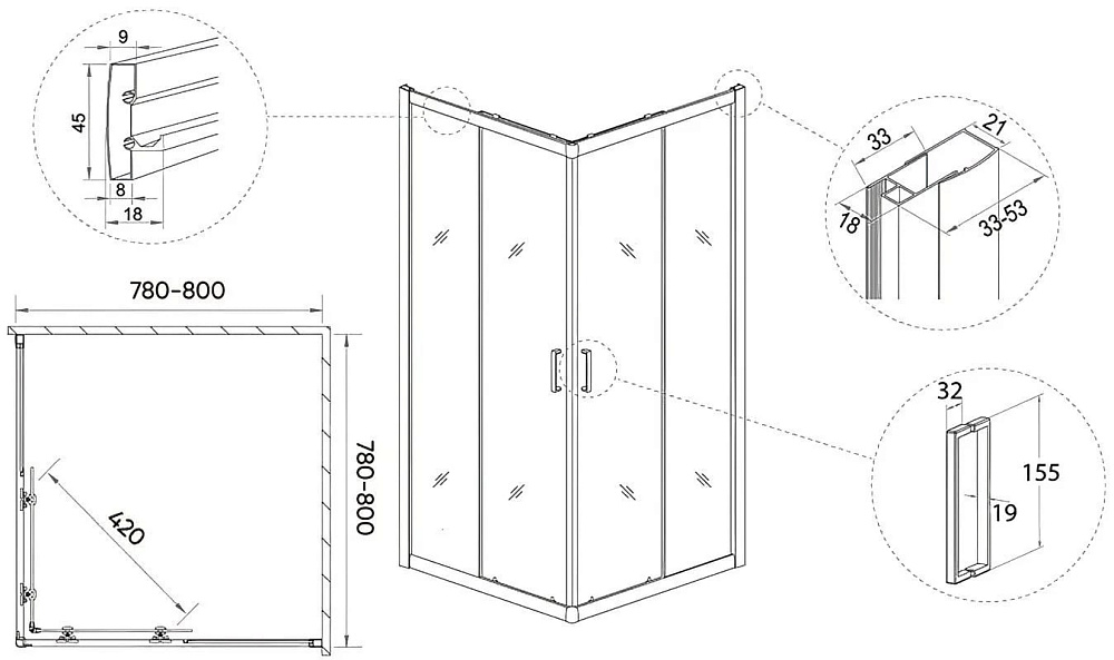 Душевой уголок Veconi Rovigo RV-11 80x80