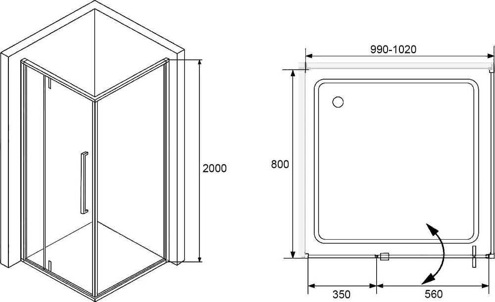 Душевой уголок RGW Stilvoll SV-03+80 см (99-102)x80x200 профиль хром, стекло прозрачное