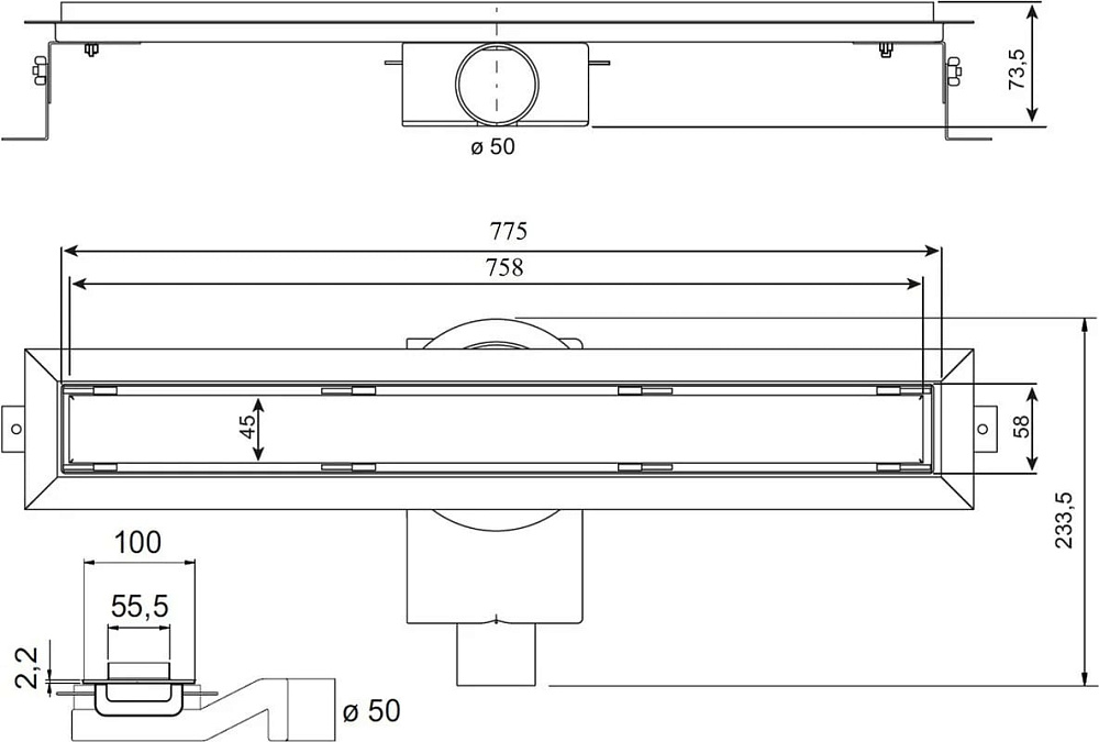 Душевой трап (лоток) Plumberia Selection PST In-Tile 80 см, черный матовый
