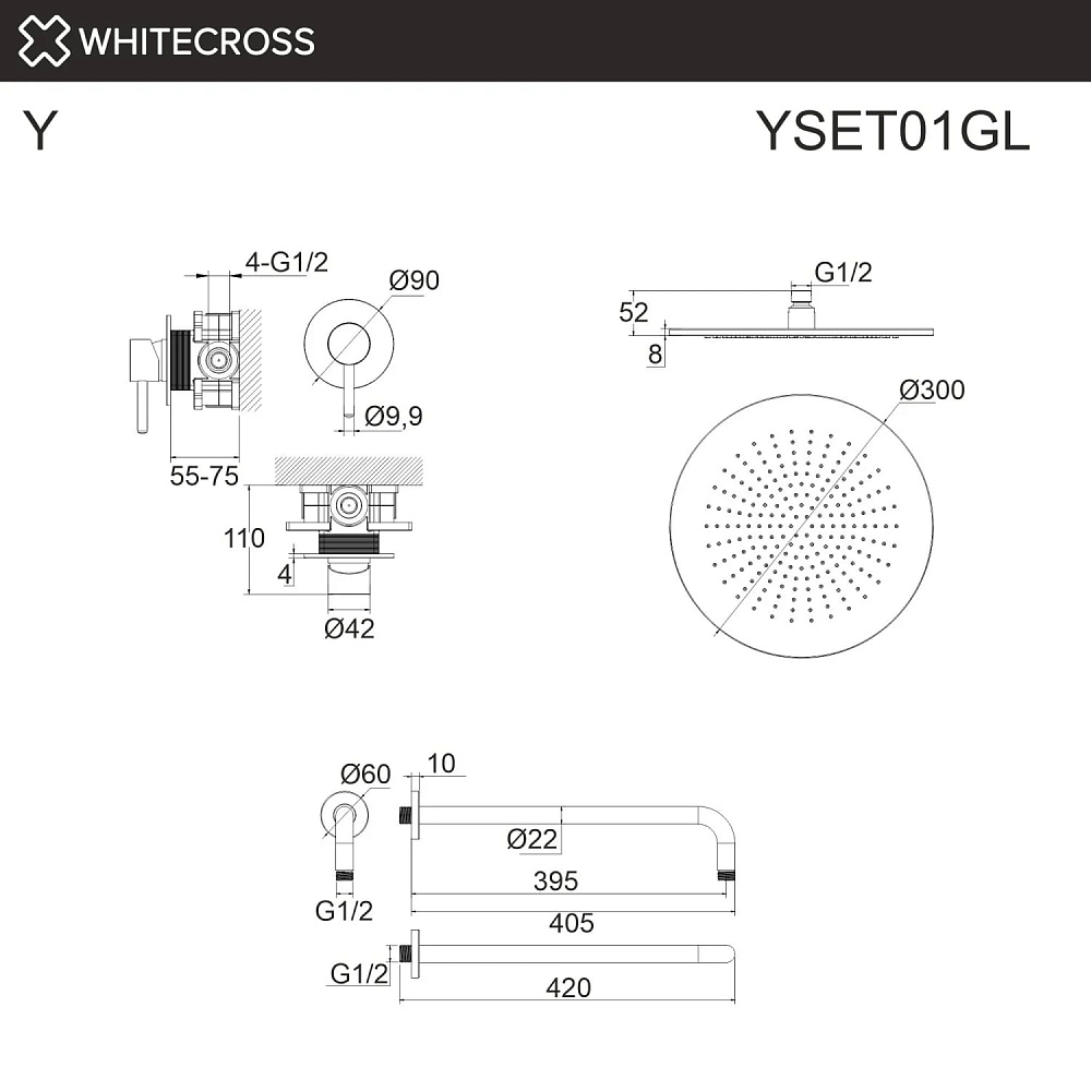 Душевой комплект WHITECROSS Y YSET01GL С ВНУТРЕННЕЙ ЧАСТЬЮ, золото