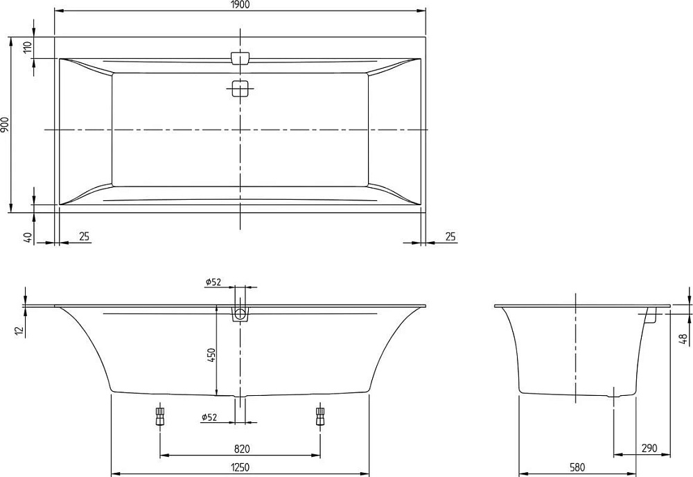 Акриловая ванна Villeroy & Boch Squaro Edge 12 190x90 см, UBQ190SQE2DV-01