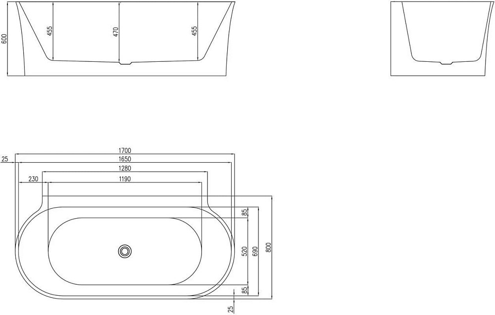 Акриловая ванна BelBagno 170x80 см, BB409-1700-800