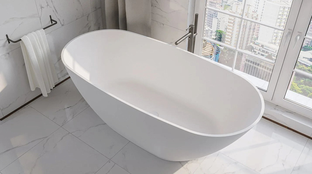 Ванна из искусственного камня WHITECROSS Onyx D 160x75 см, отдельностоящая, матовая белая, овальная,