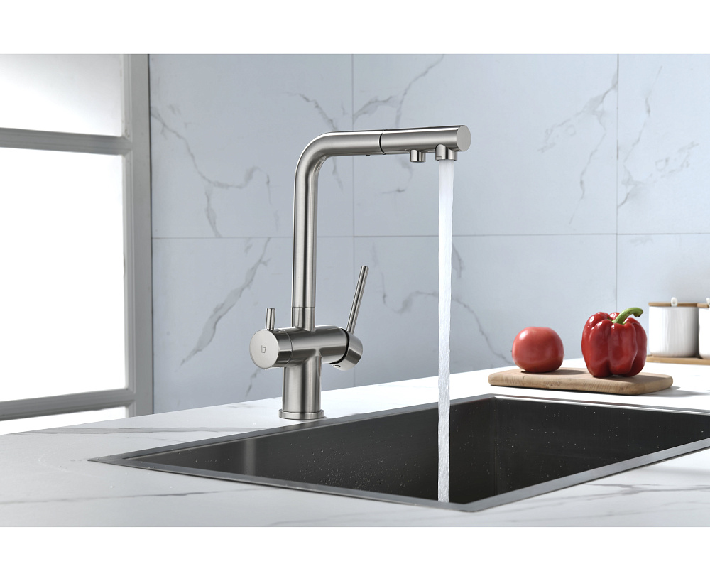 Смеситель для кухни Paulmark Serpentine Se213222-BS брашированная сталь