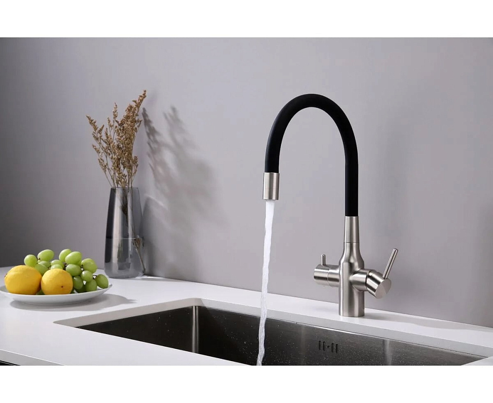 Смеситель для кухни Paulmark Salix Sa213419-BS, с гибким изливом,  брашированная сталь