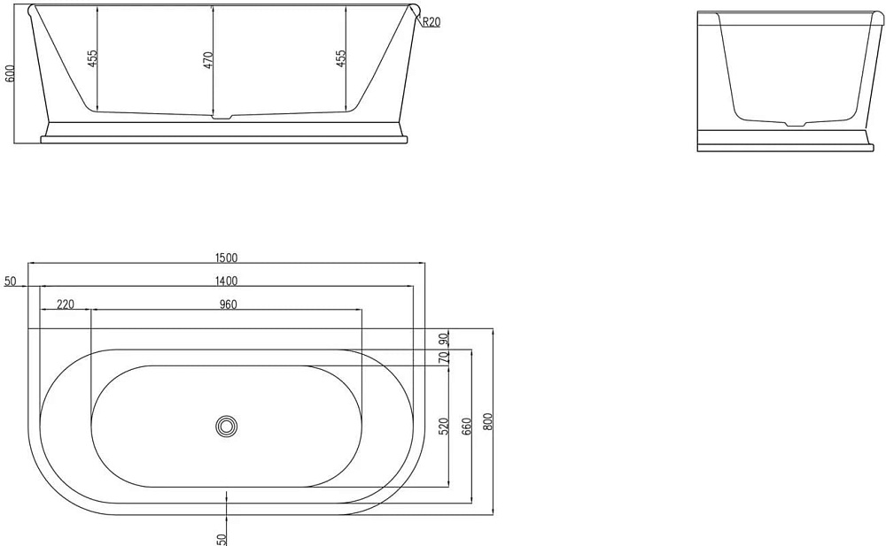 Акриловая ванна BelBagno 150x80 см, BB408-1500-800