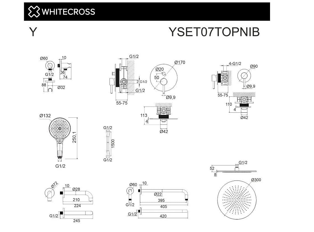 Душевой комплект WHITECROSS Y YSET07TOPNIB, С ВНУТРЕННЕЙ ЧАСТЬЮ, брашированный никель
