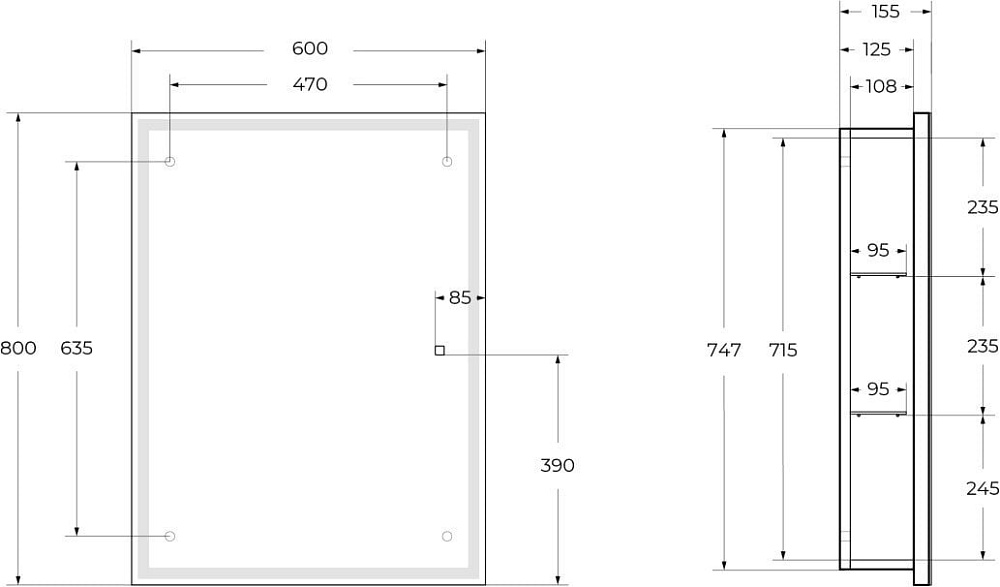 Зеркало-шкаф BelBagno 60x80 с подсветкой
