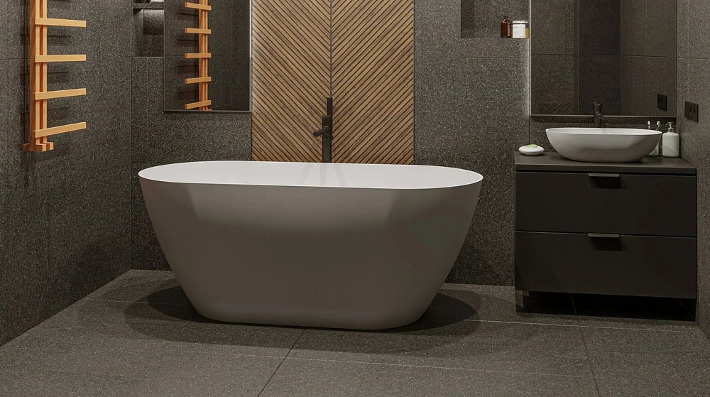 Ванна из искусственного камня WHITECROSS Coral A 165x75 см, отдельностоящая, матовая белая, овальная