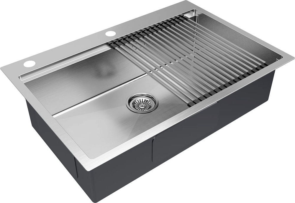 Мойка кухонная Paulmark Kroner-Pro + Pro PM707551-BS+R405-BS брашированная сталь