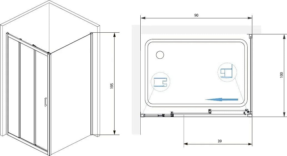 Душевой уголок RGW Passage PA-73 90x100x195 прозрачный