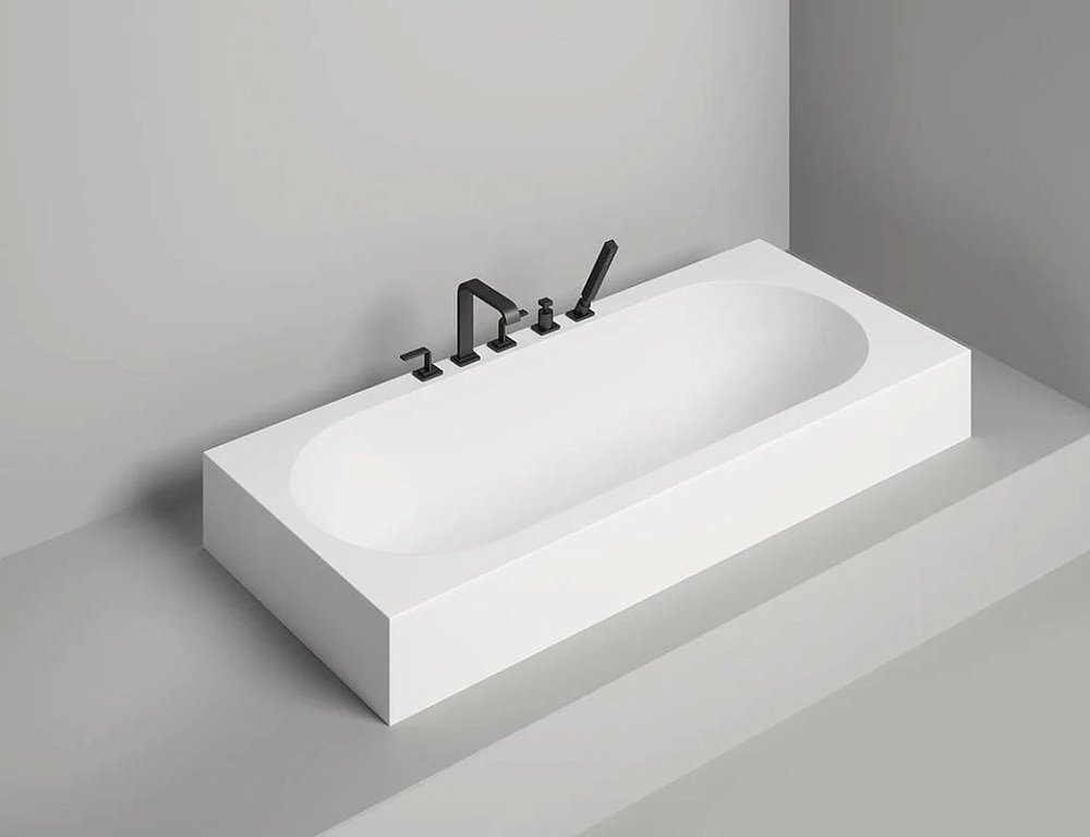 Ванна из искусственного камня Salini Ornella S-Sense 180x80 см, встраиваемая, матовая белая, на ножк