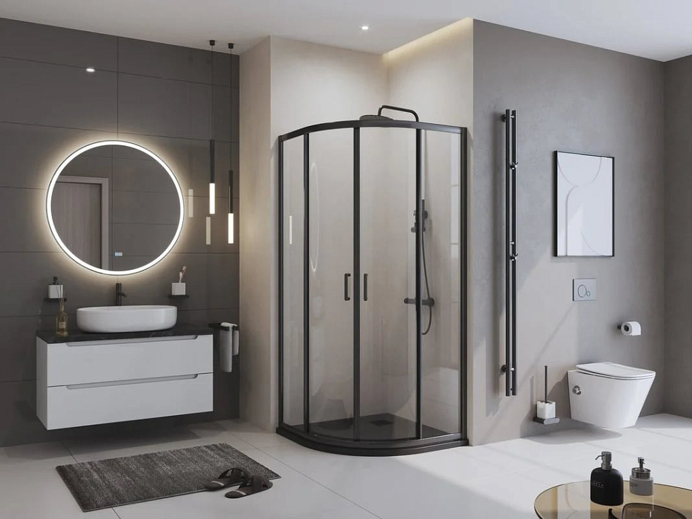 Поддон для душа BelBagno Uno TRAY-MR-UNO-R-90-550-35-NERO-NO 90х90, черный матовый, с сифоном