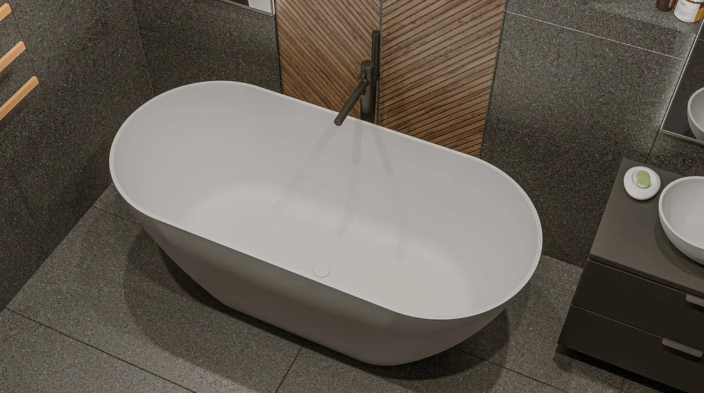 Ванна из искусственного камня WHITECROSS Coral A 165x75 см, отдельностоящая, матовая белая, овальная