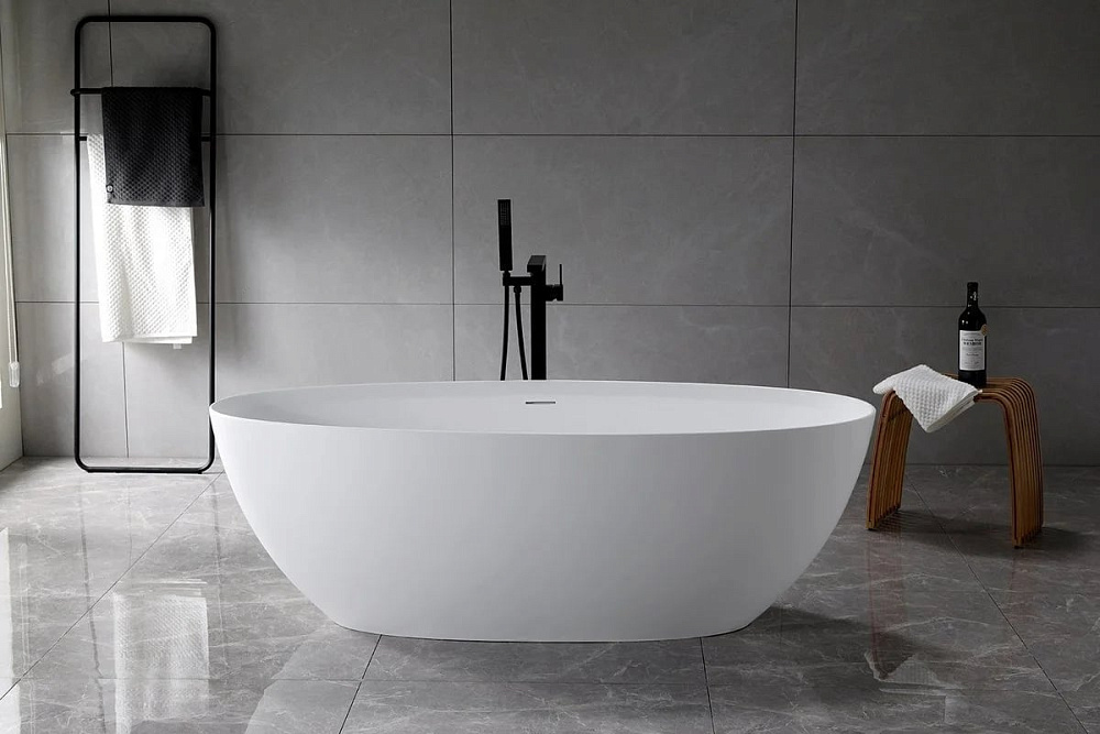 Ванна из искусственного камня Vincea VBT-4S01MW 170x75 см, отдельностоящая, матовая белая, овальная,