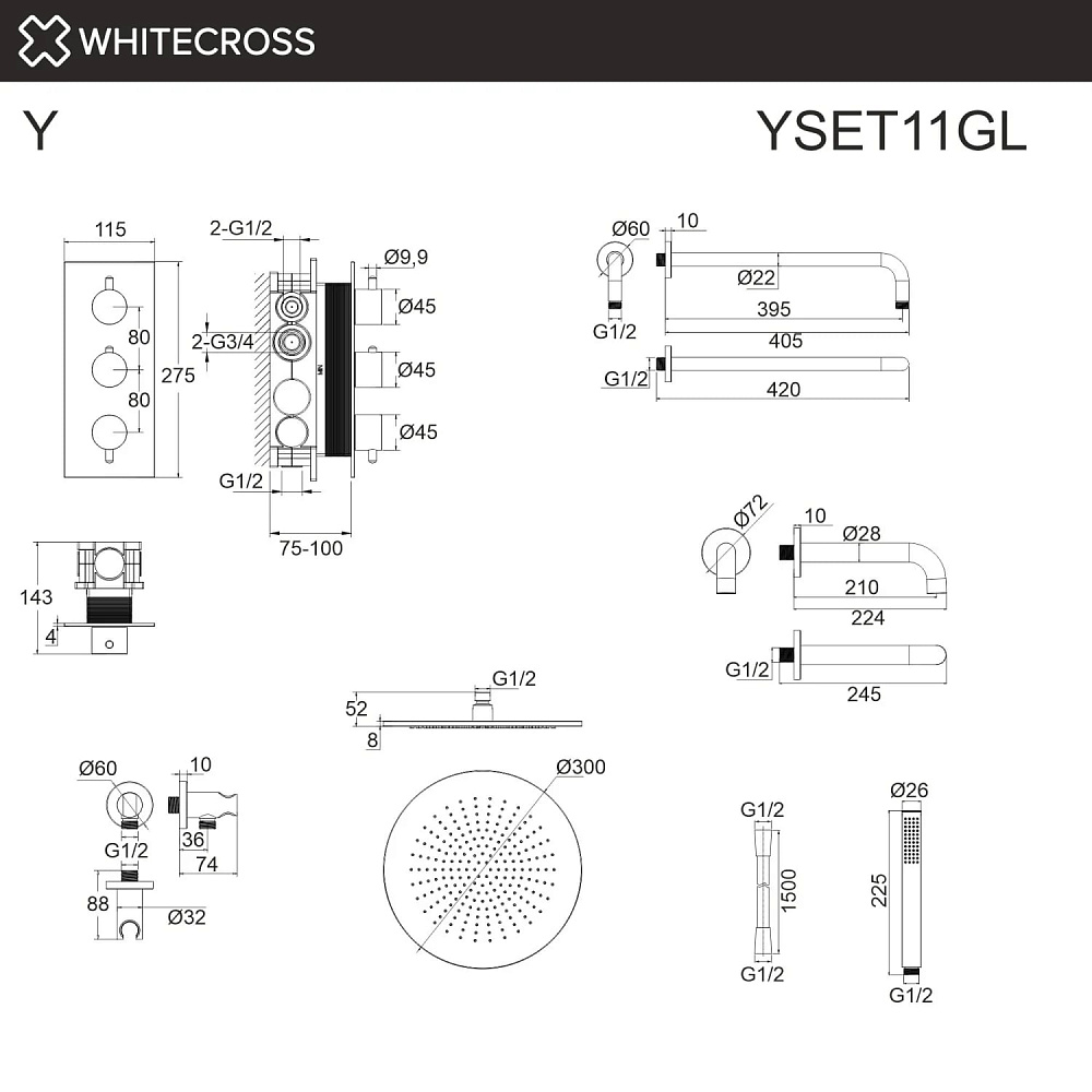 Душевой комплект WHITECROSS Y YSET11GL, С ВНУТРЕННЕЙ ЧАСТЬЮ, золото