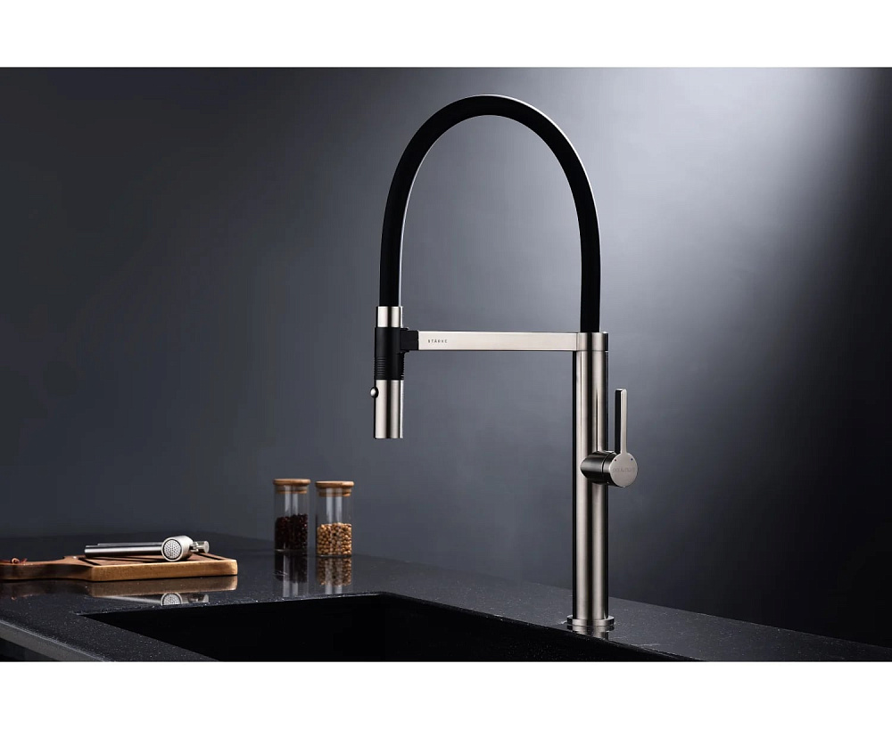 Смеситель для кухни Paulmark Leader Le214101-BS, с гибким изливом, брашированная сталь