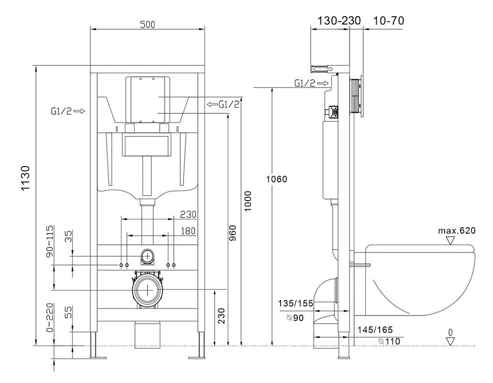 Инсталляция ABBER AC0108 для подвесного унитаза пневматическая