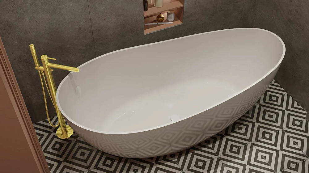 Ванна из искусственного камня WHITECROSS Ruby 170x75 см, отдельностоящая, белая, овальная, с донным 