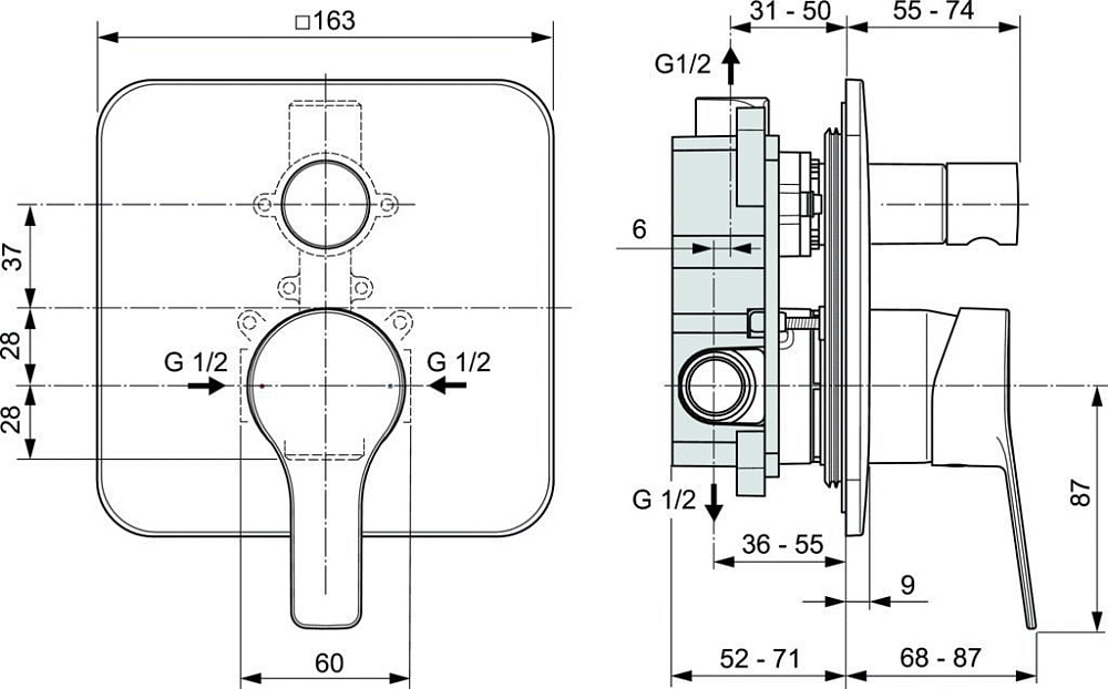 Встраиваемый смеситель Ideal Standard Entella A6949AA С ВНУТРЕННЕЙ ЧАСТЬЮ